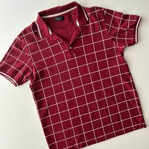 Zara Men's Red Checkered Polo Shorts-Sleeve Shirt